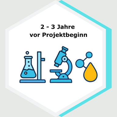 Experimentiergeräte und chemische Symbole, 2-3 Jahre vor Projektbeginn.